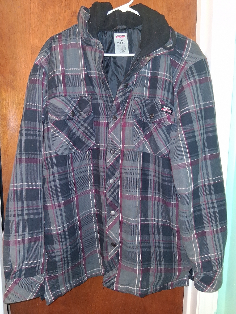 Dickies Gray and Burgundy Plaid Snap-Front Jacket